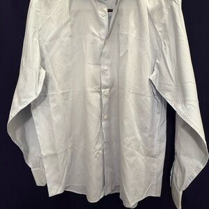 Bugatchi Classic Fit Ice Blue Cotton Dress Shirt Micro Check Boss GQ workwearEUC